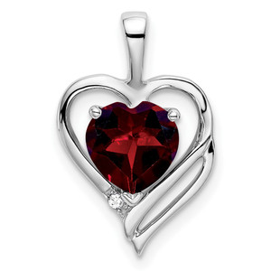 14k White Gold Garnet and Diamond Heart Pendant - PM-D62310B3-2639