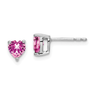 14k White Gold Heart Created Pink Sapphire Earrings - EM-7977FB77-4189