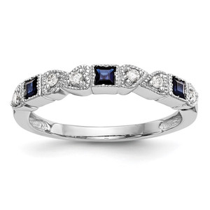 14k White Gold Heart Design 1/10 carat Diamond and Blue Sapphire Complete Band