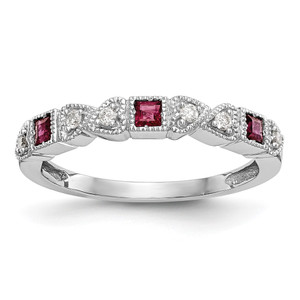 14k White Gold Heart Design 1/10 carat Diamond and Ruby Complete Band