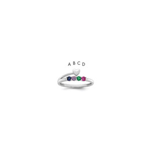 14k White Gold Heart with 4 Birthstone Mother's  Ring Mounting