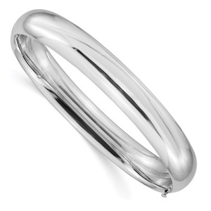 14k White Gold High Polished 10.00mm Hinged Oval Bangle Bracelet