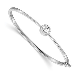 14k White Gold Holds 1 carat 6.5mm Round Stone Hinged Oval Bangle Bracelet Mounting - XB-61D45EFB-6015