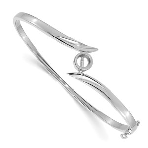 14k White Gold Holds 1/2 carat 5.0mm Round Stone Hinged Oval Bangle Bracelet Mounting - XB-4E514F69-2772