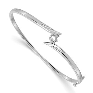 14k White Gold Holds 1/4 carat 4.0mm Round Stone Hinged Oval Bangle Bracelet Mounting - XB-C5C2FF45-4996