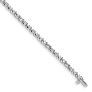 14k White Gold Holds 2 carat 44-2.25mm Round Diamond Swirled 2-prong 7 inch Tennis Bracelet Mounting