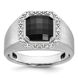 14k White Gold IBGoodman Men's Onyx and 1/8 carat Diamond Complete Ring - B8-58B87DBC-9205