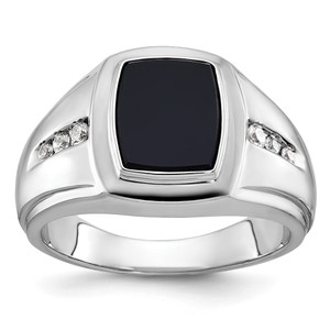 14k White Gold IBGoodman Men's Onyx and 1/8 carat Diamond Complete Ring - B8-80334908-4665