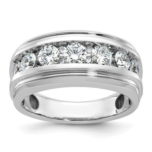 14k White Gold IBGoodman Men's Polished and Grooved Ring Mounting - B6-E918A4A8-5510