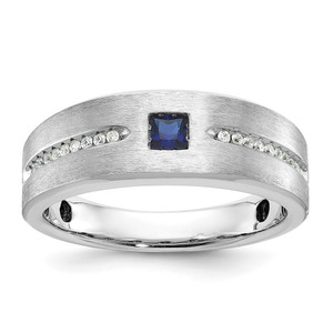 14k White Gold IBGoodman Men's Satin Lab Created Sapphire and 1/8 carat Diamond Complete Ring - B5-9B6F609C-3247