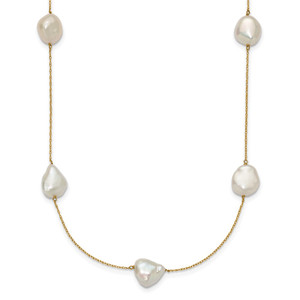 14k 10-11mm White Keshi Freshwater Cultured Pearl 7-Station 20 inch Necklace