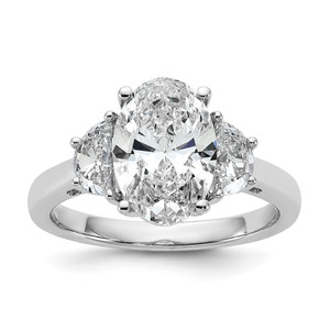 14k White Gold Lab Grown Diamond VS/SI+ G+ Oval & 1/2 Moon 3 Stone Semi-mount Engagement Ring - RM-8609D822-8116