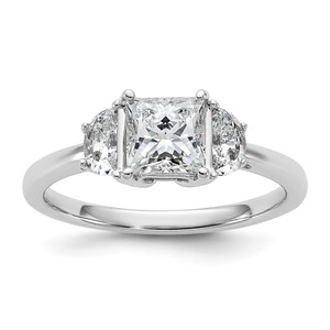 14k White Gold Lab Grown Diamond VS/SI+ G+ Princess & 1/2 Moon 3 Stone Semi-mount Engagement Ring - RM-DBF02E23-2677