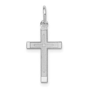 14K White Gold Laser Designed Cross Charm - XR-435EF771-3978