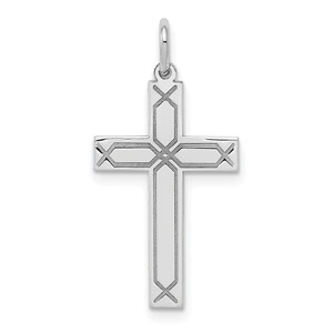 14K White Gold Laser Designed Cross Charm - XR-A1FE8B30-8199