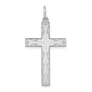 14K White Gold Laser Designed Cross Pendant - XR-66FF40A7-5252