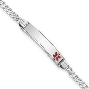 14K White Gold Medical Solid Chain/Solid Plate 26x5mm Off-Center Red Enamel Flat Curb Link 8 inch ID Bracelet - XM-E3FE7D4E-3542