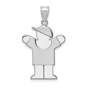 14k White Gold Medium Boy w/Hat on Right Engravable Charm - XK-8EA40036-3917