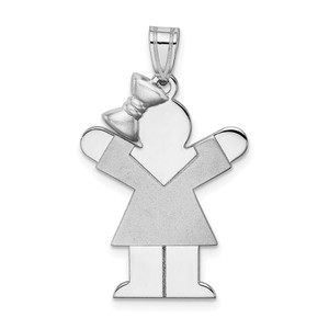 14k White Gold Medium Girl w/Bow on Left Engravable Charm - XK-A06E401B-5537