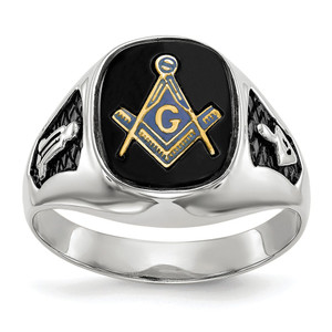 14k White Gold Men's Polished and Textured Masonic Ring Mounting - Y1-28819F67-3022