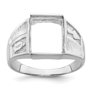 14k White Gold Men's Polished and Textured Masonic Ring Mounting - Y4-07E08817-3728