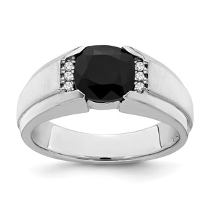 14k White Gold Onyx and Diamond Mens Ring - RM-2BC1A941-3416