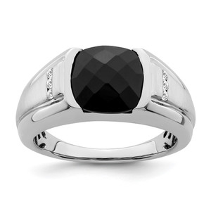 14k White Gold Onyx and Diamond Mens Ring - RM-D83E8D67-7344