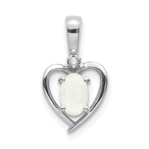 14k White Gold Opal and Diamond Heart Pendant