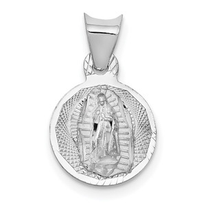 14k White Gold Our Lady of Guadalupe Semi-solid Round Pendant - K6-93F7FCE5-5199