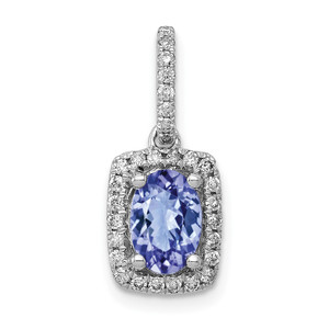 14k White Gold Oval .94 Tanzanite and Diamond Rectangle Pendant