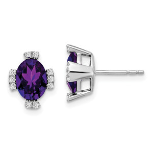 14k White Gold Oval Amethyst and Diamond Earrings - EM-B02CF2B6-2795