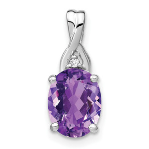 14k White Gold Oval Amethyst and Diamond Pendant - PM-F5A6BCAE-1535
