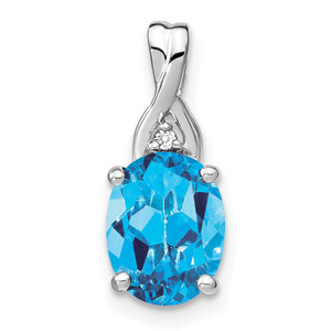 14k White Gold Oval Blue Topaz and Diamond Pendant - PM-0FB90C72-2765