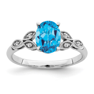 14k White Gold Oval Blue Topaz and Diamond Ring - RM-6FE687FA-1227