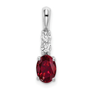 14k White Gold Oval Created Ruby and Diamond Pendant - PM-8869E640-1774