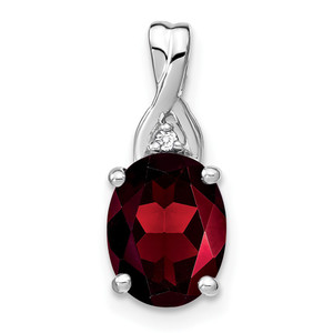 14k White Gold Oval Garnet and Diamond Pendant - PM-997656F5-1328