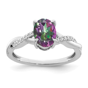 14k White Gold Oval Mystic Fire Topaz and Diamond Ring