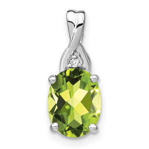 14k White Gold Oval Peridot and Diamond Pendant - PM-4803FAA4-7786
