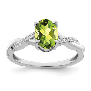14k White Gold Oval Peridot and Diamond Ring - RM-D02E6301-7380