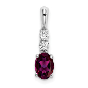 14k White Gold Oval Rhodolite Garnet and Diamond Pendant
