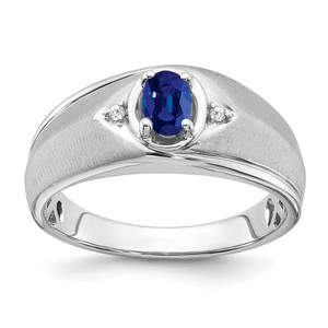 14k White Gold Oval Sapphire and Diamond Mens Ring