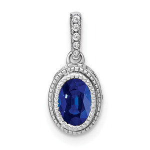 14k White Gold Oval Sapphire and Diamond Pendant - PM-D0E620B0-4695