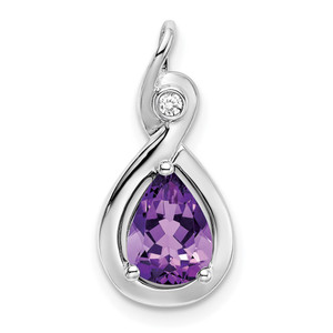 14k White Gold Pear Amethyst and Diamond Pendant - PM-A0F4432F-9536
