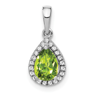 14k White Gold Pear Peridot and Diamond Halo Pendant