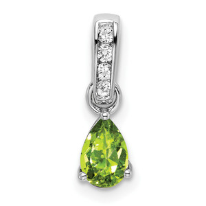 14K White Gold Pear Peridot and Diamond Pendant - PM-D3D149F9-5096