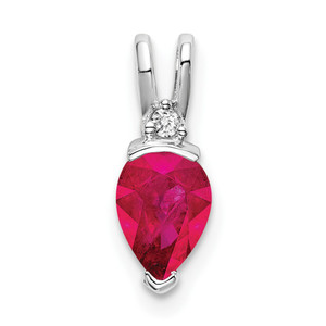14k White Gold Pear Ruby and Diamond Pendant