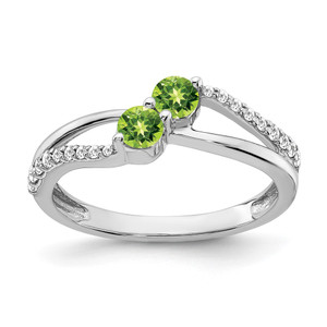 14k White Gold Peridot and Diamond 2-stone Ring