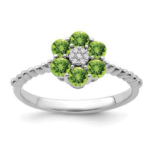14k White Gold Peridot and Diamond Floral Ring - RM-63BC237C-5767