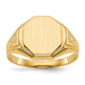 14k 11.5x12.5mm Open Back AA Diamond Mens Signet Ring