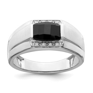 14k White Gold Polished & Satin Onyx & Diamond Mens Ring - RM-077958C6-2398
